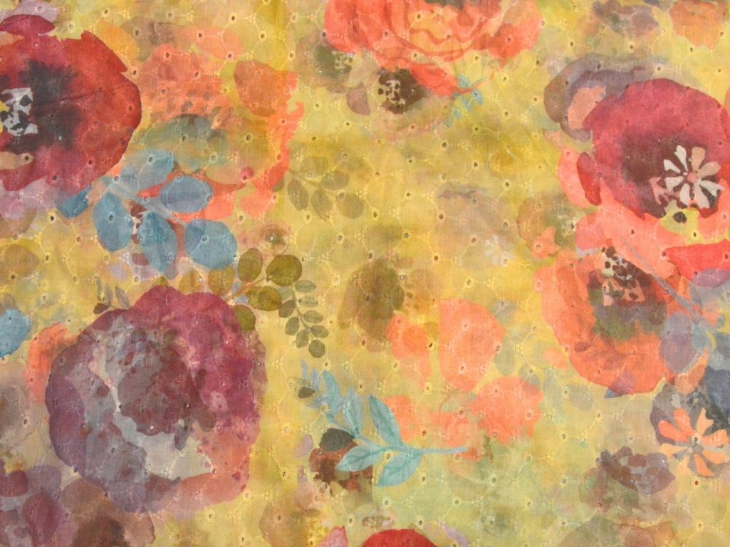 Multicolor 100 % Pure Cotton Chikan Embroidered Fabric