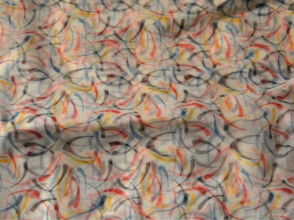 White Abstract Digital Printed Liquid Organza Fabric