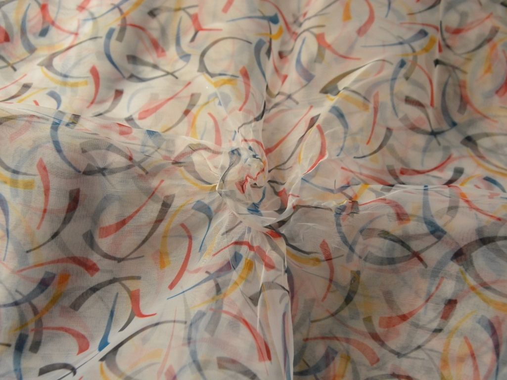 White Abstract Digital Printed Liquid Organza Fabric