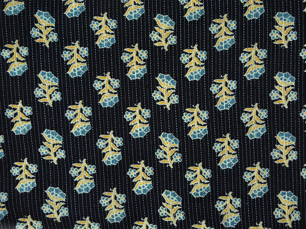 Black Floral Pure Cotton Kantha Fabric