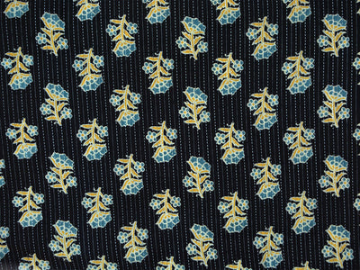 Black Floral Pure Cotton Kantha Fabric