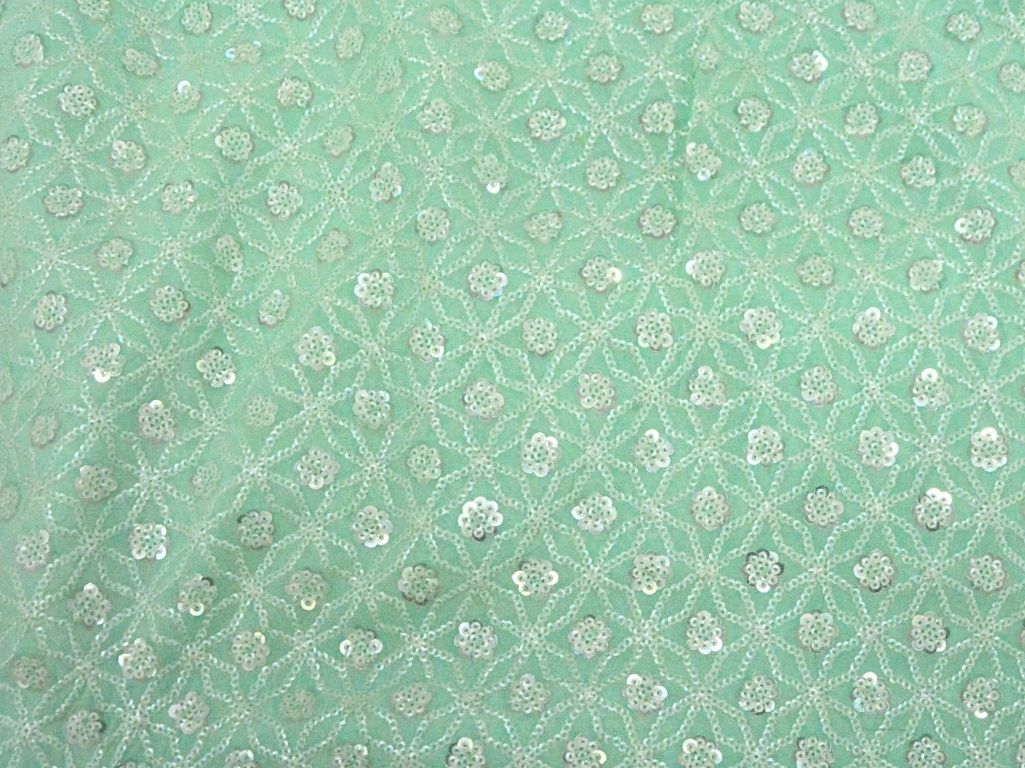 Sea Blue Viscose Georgette With Sequins Embroidered Fabric