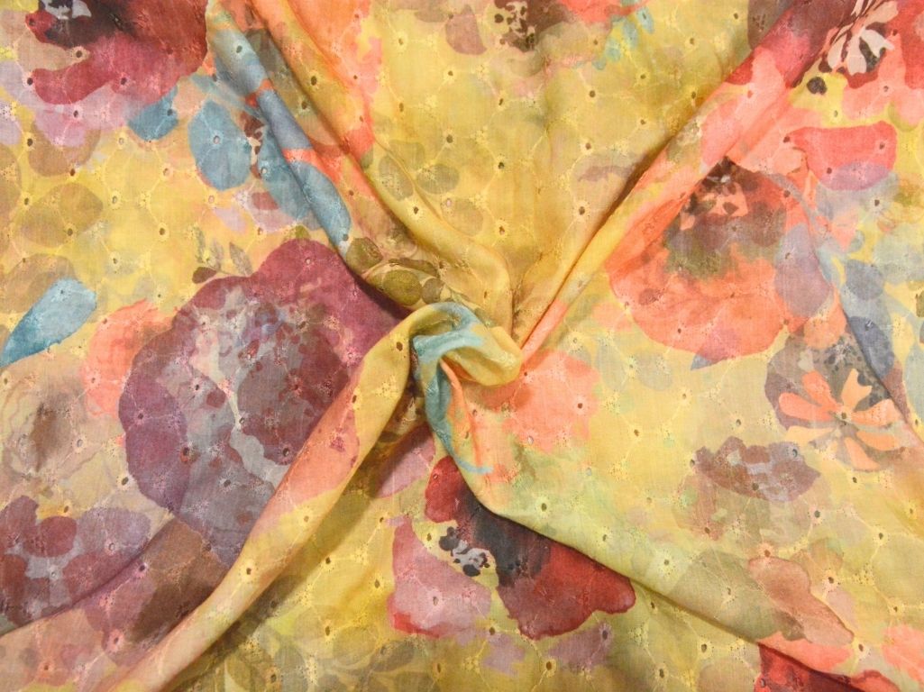 Multicolor 100 % Pure Cotton Chikan Embroidered Fabric