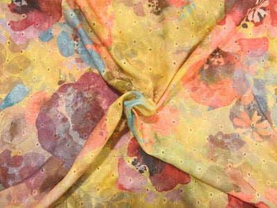 Multicolor 100 % Pure Cotton Chikan Embroidered Fabric