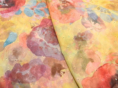 Multicolor 100 % Pure Cotton Chikan Embroidered Fabric
