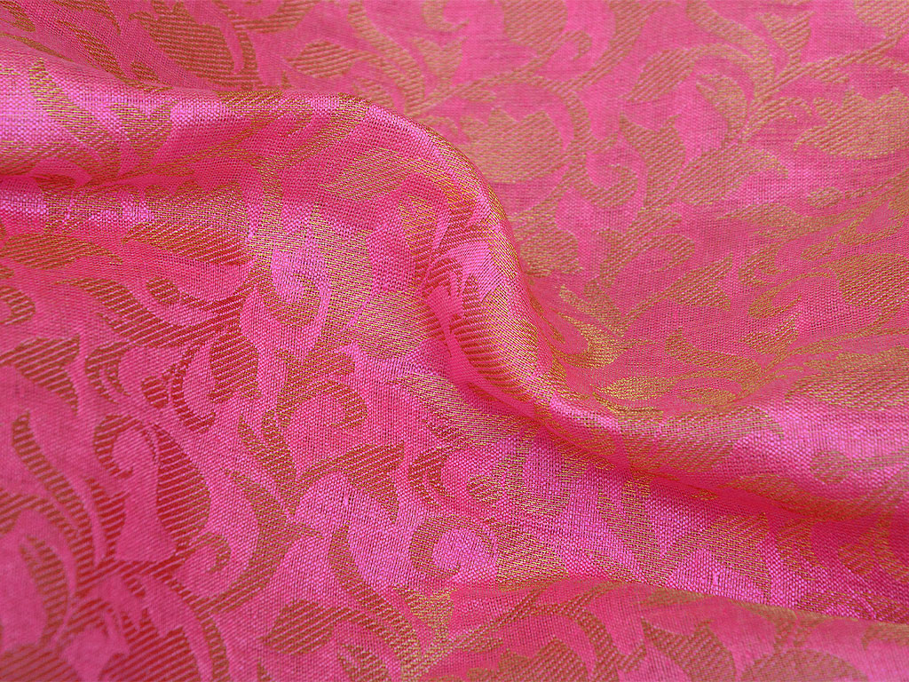 Brink Pink Floral Semi Banarasi Brocade Fabric