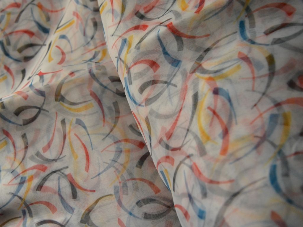 White Abstract Digital Printed Liquid Organza Fabric