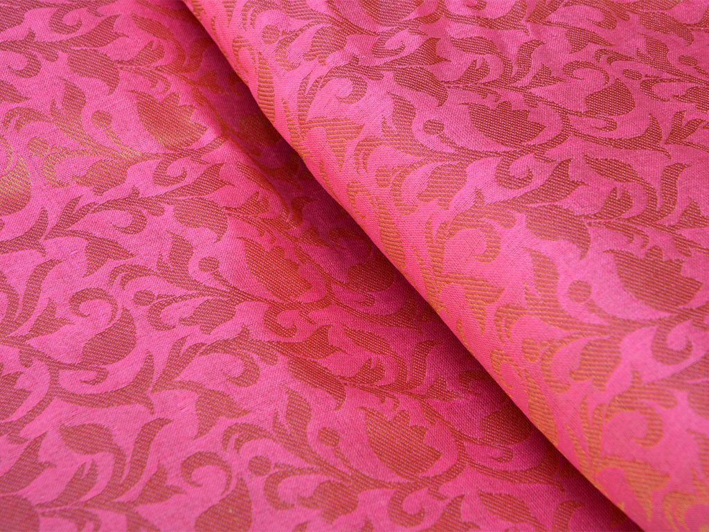 Brink Pink Floral Semi Banarasi Brocade Fabric