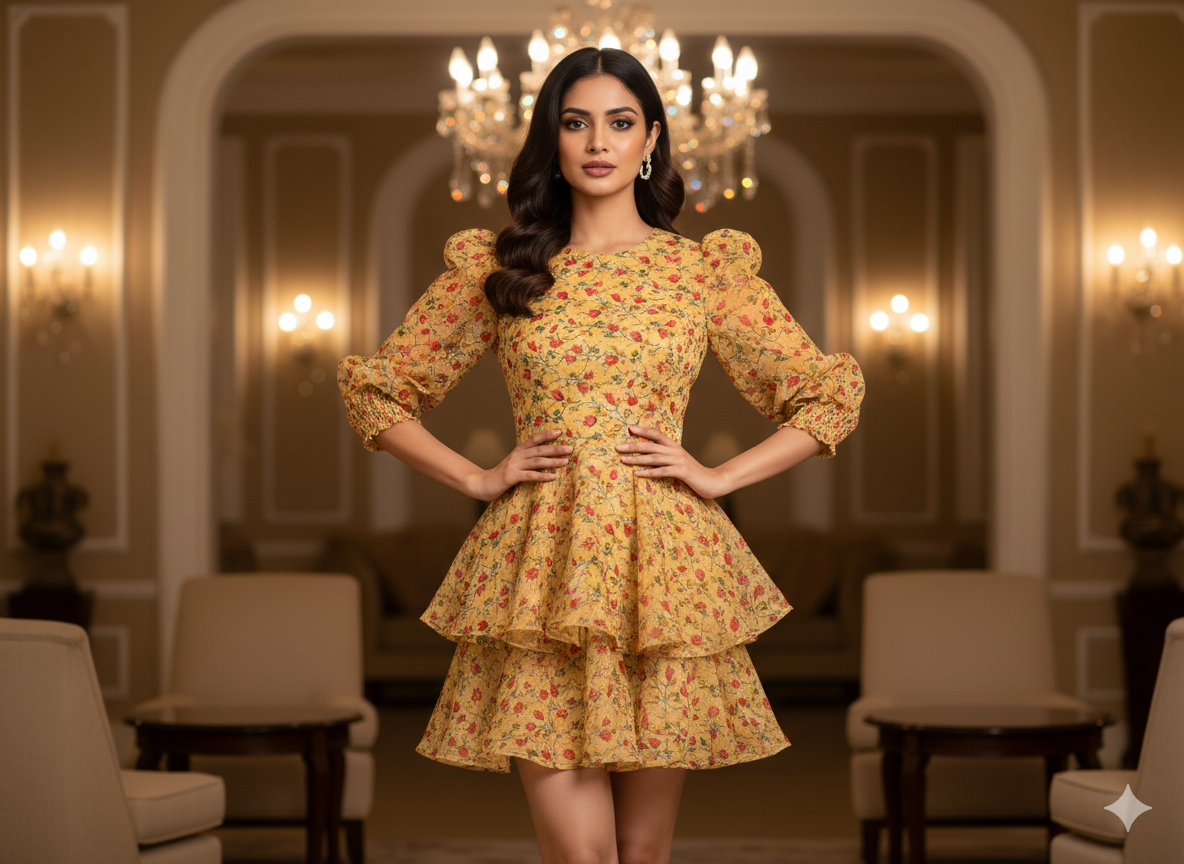 Light Beige Floral Digitally Printed Butter Crepe Fabric