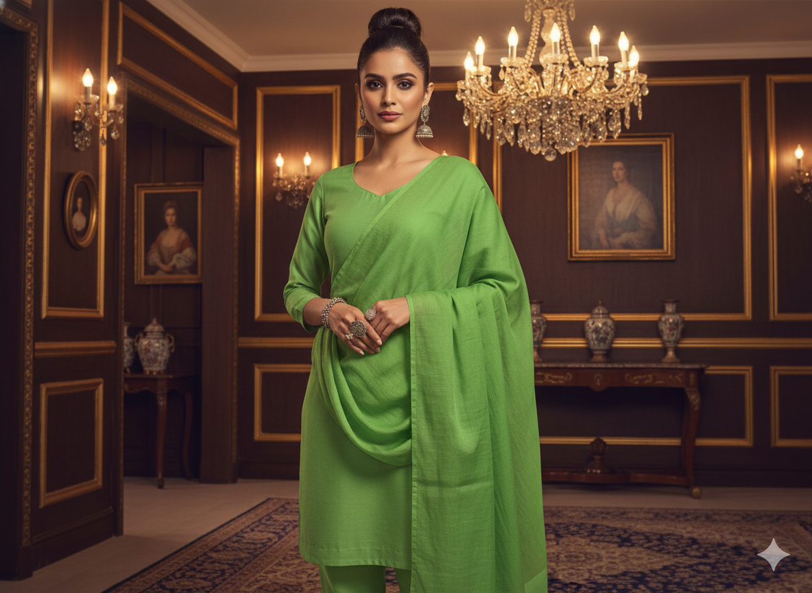 Green Plain 100% Pure Mul Mul Cotton