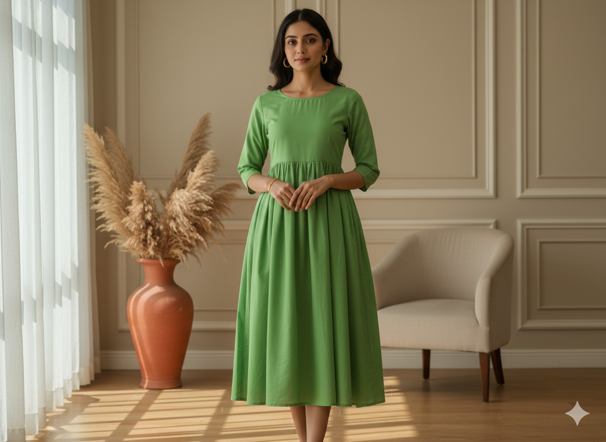 Green Plain 100% Pure Mul Mul Cotton