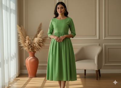 Green Plain 100% Pure Mul Mul Cotton