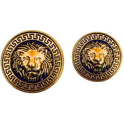 Golden & Blue Colour Lion Face Antique Design Round Shank Metal Button