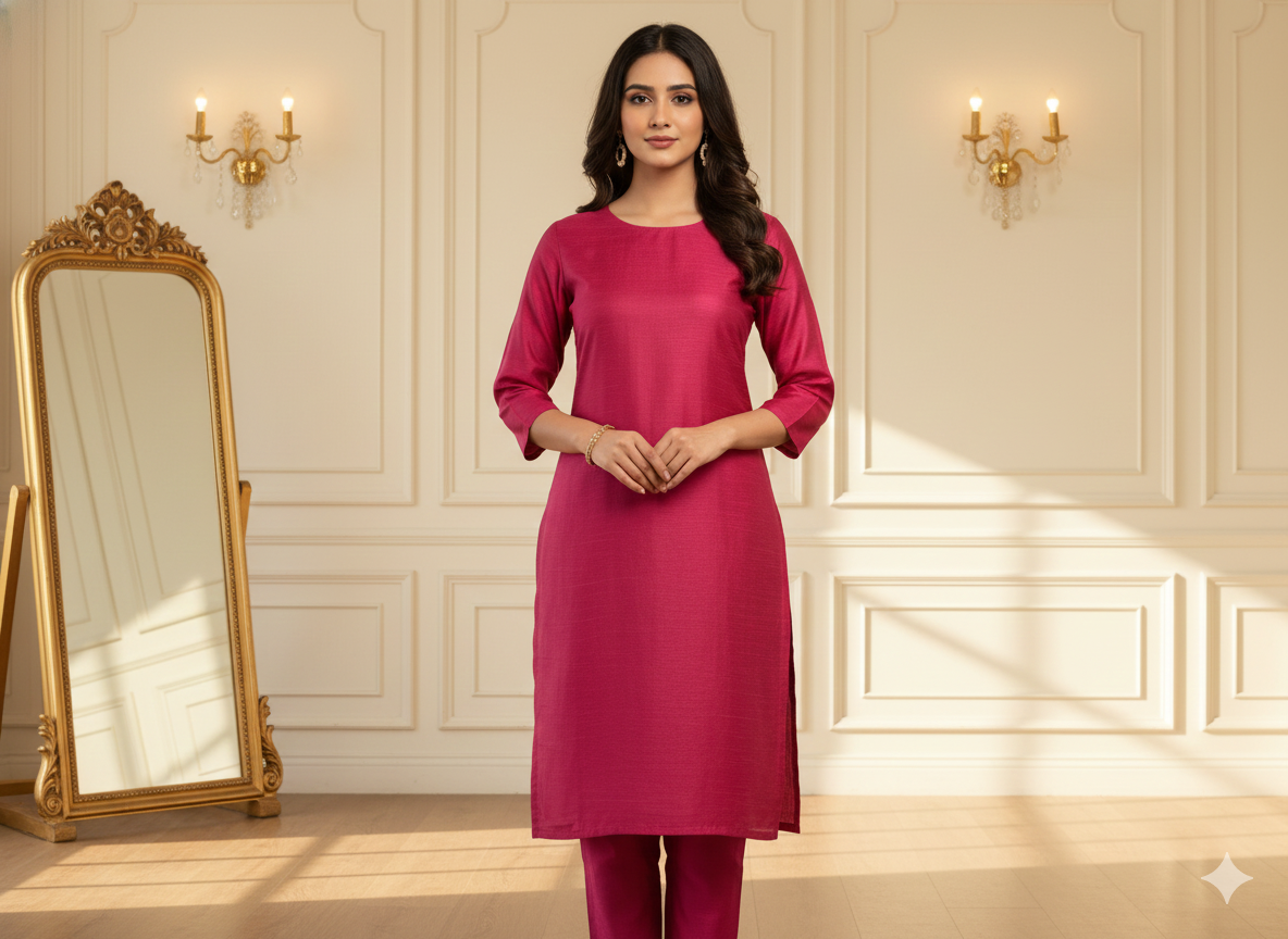 Red Pink Plain Bangalore Raw Silk Fabric  (Wholesale)