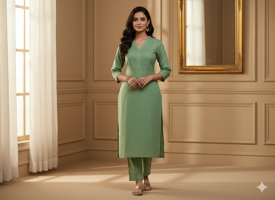 हल्का हरा सादा ग्लेज्ड कॉटन कपड़ा (थोक)