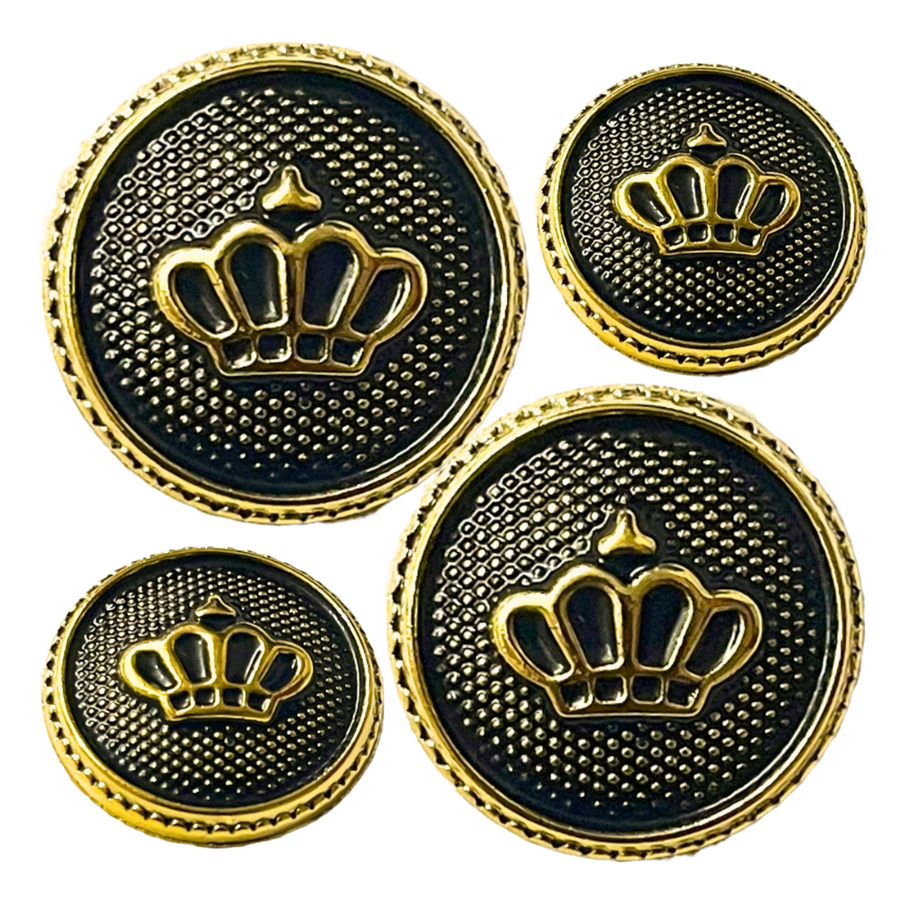 Black & Golden King’s & Queen’s Favourite Crown Design Round Shank Plastic Button Black and Golden Colour for Coat, Suit, Blazer, Sherwani, Nehru Jacket and for all Types of Clothes