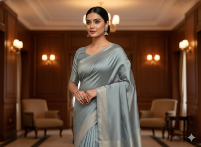 सिल्वर ग्रे प्लेन शुद्ध विस्कोस गाजी सिल्क फैब्रिक