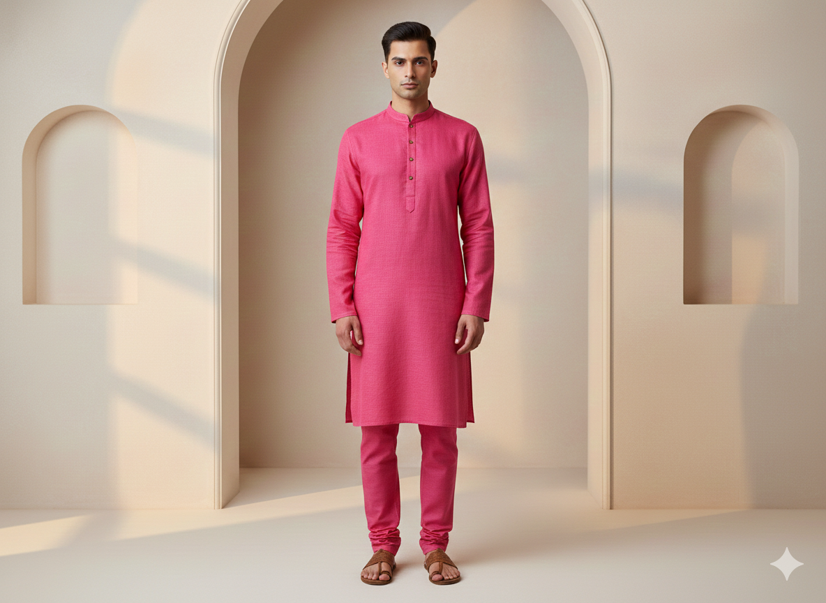 रानी गुलाबी सादा कॉटन लिनन कपड़ा