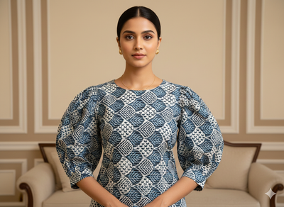 सफ़ेद और नीला सार शुद्ध सूती कांथा कपड़ा