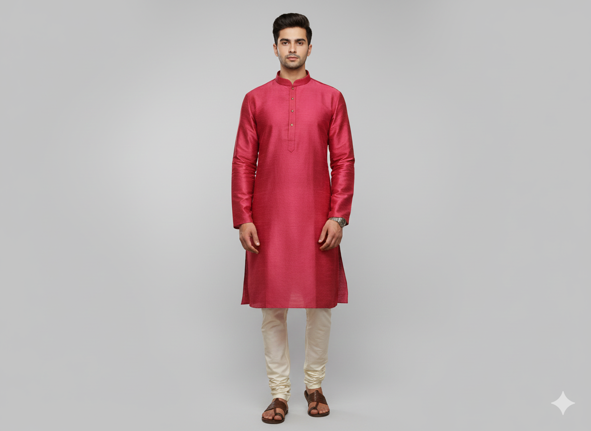 Red Pink Plain Bangalore Raw Silk Fabric  (Wholesale)