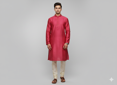 Red Pink Plain Bangalore Raw Silk Fabric  (Wholesale)