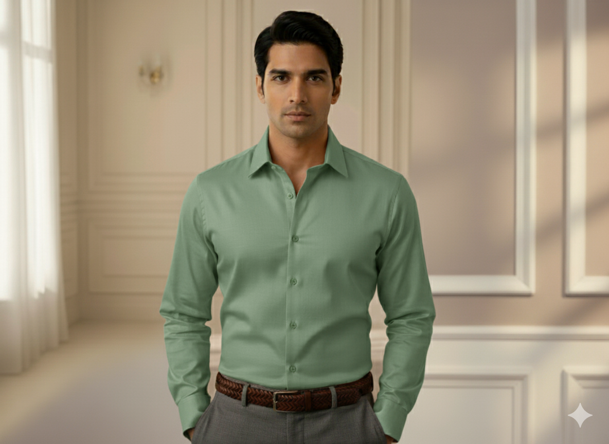 हल्का हरा सादा ग्लेज्ड कॉटन कपड़ा (थोक)