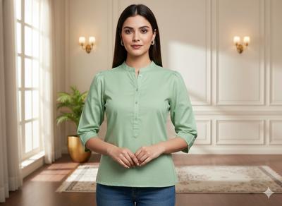 हल्का हरा सादा ग्लेज्ड कॉटन कपड़ा (थोक)