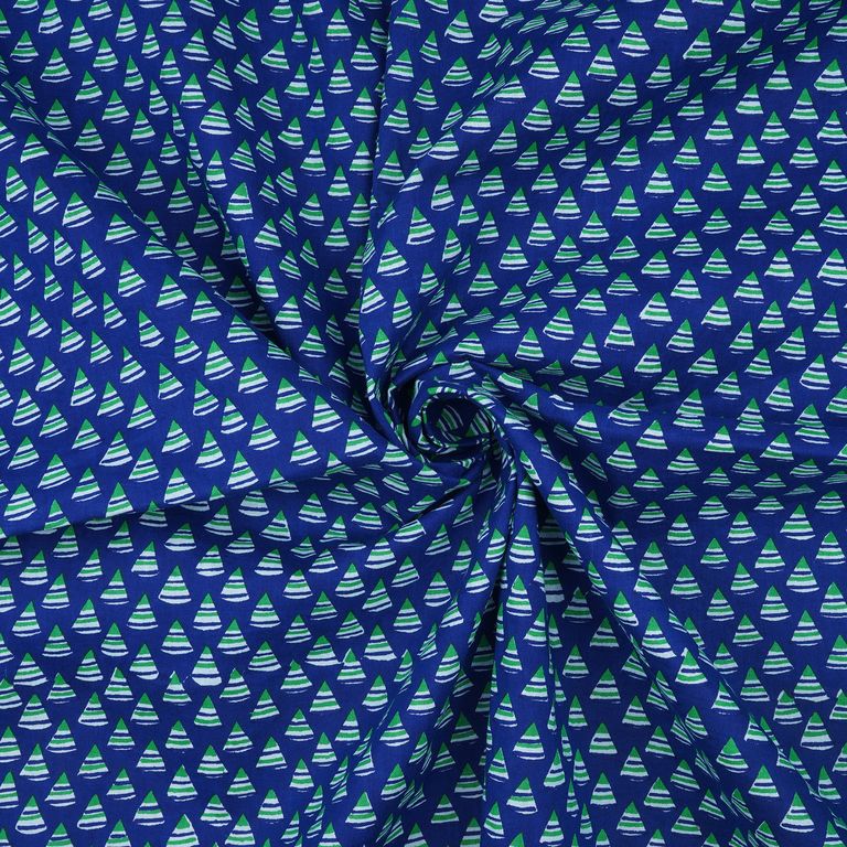 Blue & Green Geometric Printed Pure Cotton Fabric