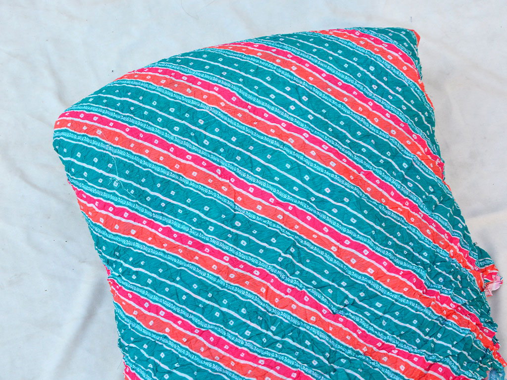 Sky Blue Bandhani Stripes Printed Chinon Fabric