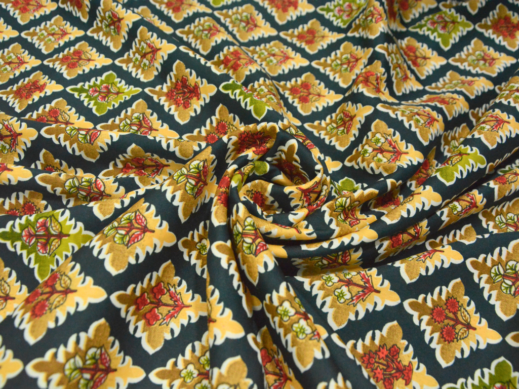 Deep Green Diamond Digitally Printed Butter Crepe Fabric