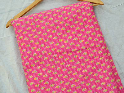 Fuchsia Floral Pure Cotton Kantha Fabric