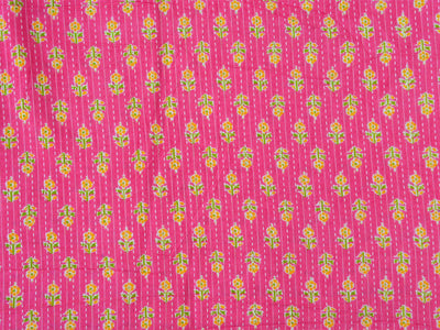 Fuchsia Floral Pure Cotton Kantha Fabric