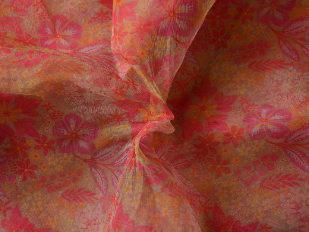 Multicolour Floral Digital Printed Liquid Organza Fabric