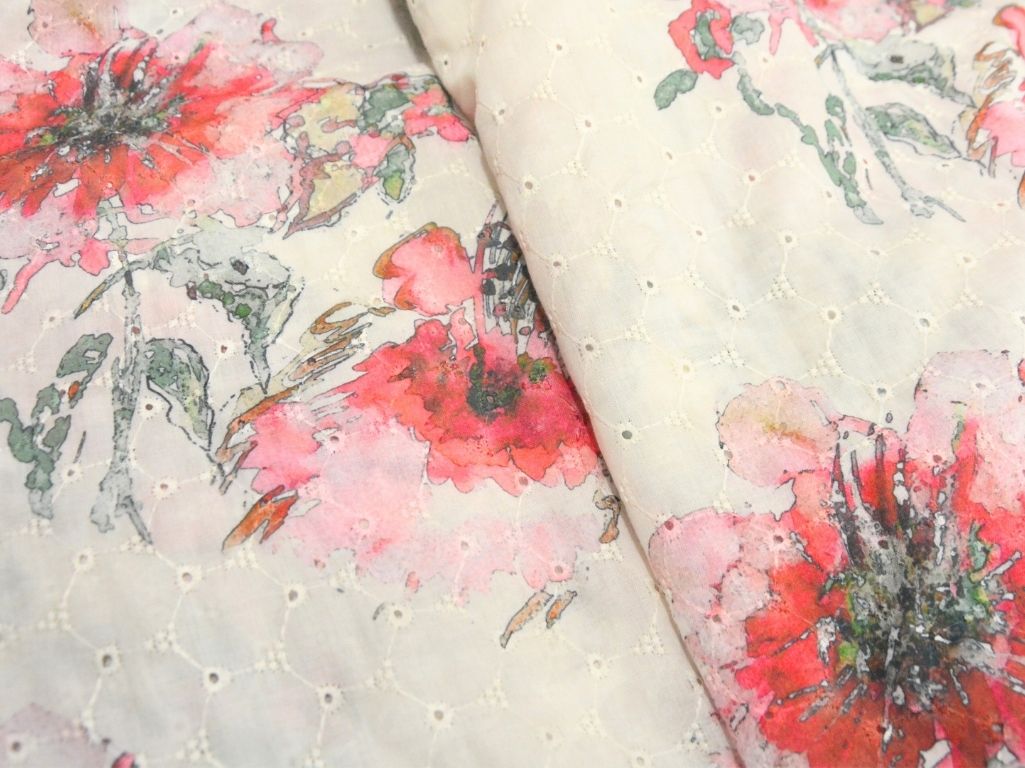 White 100 % Pure Cotton Chikan Embroidered Fabric