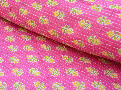 Fuchsia Floral Pure Cotton Kantha Fabric