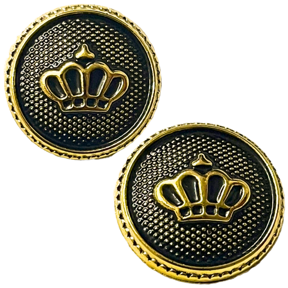 Black & Golden King’s & Queen’s Favourite Crown Design Round Shank Plastic Button Black and Golden Colour for Coat, Suit, Blazer, Sherwani, Nehru Jacket and for all Types of Clothes