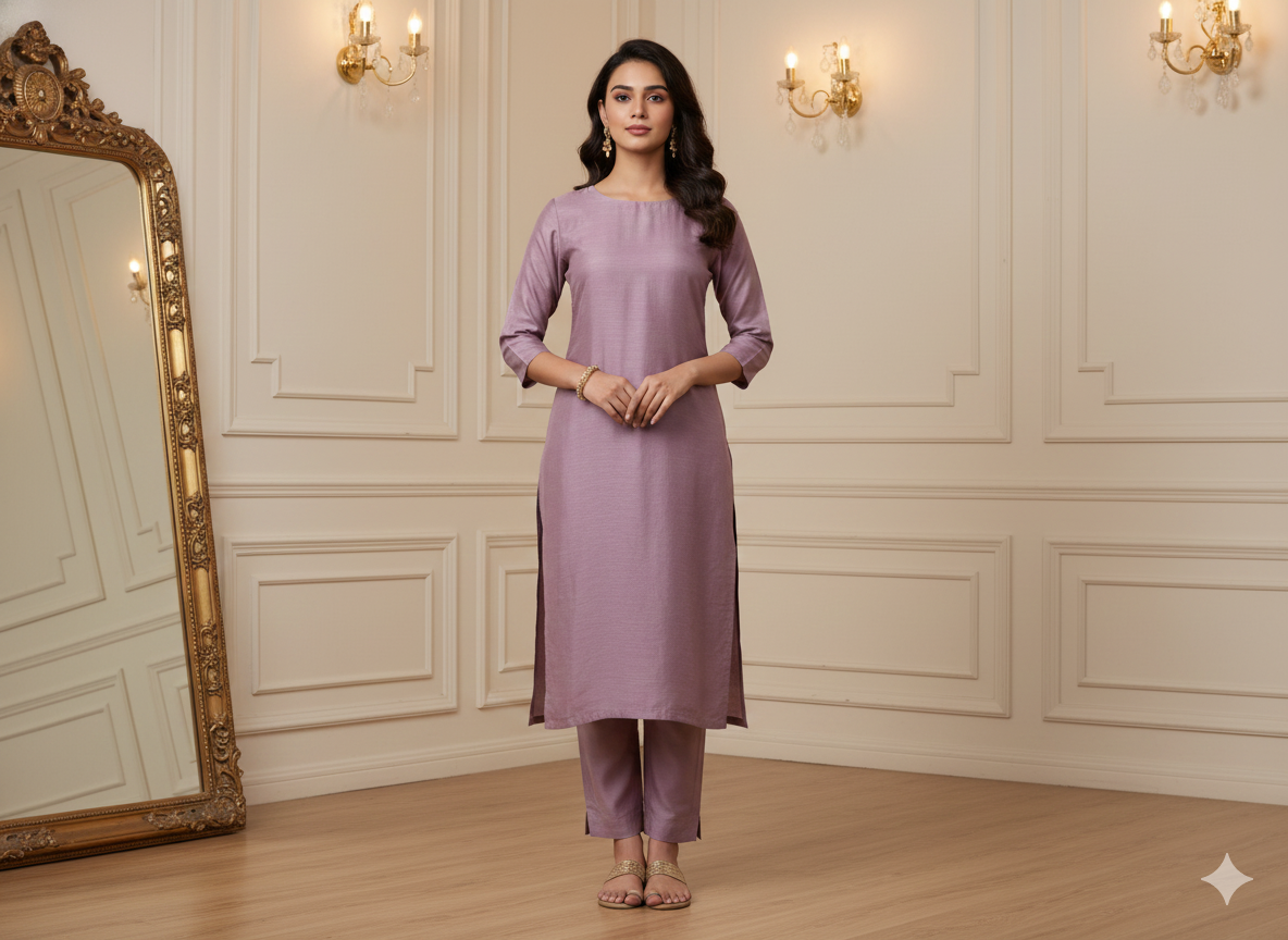 Lilac Plain Bangalore Raw Silk Fabric  (Wholesale)