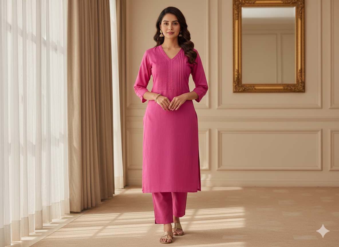 फ्यूशिया गुलाबी सादा ग्लेज्ड कॉटन कपड़ा (थोक)