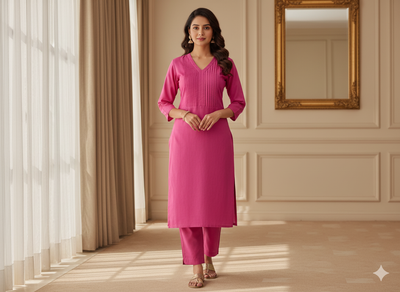 फ्यूशिया गुलाबी सादा ग्लेज्ड कॉटन कपड़ा (थोक)