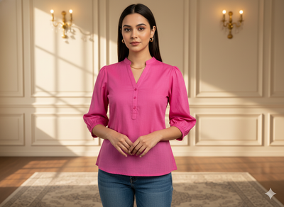 फ्यूशिया गुलाबी सादा ग्लेज्ड कॉटन कपड़ा (थोक)