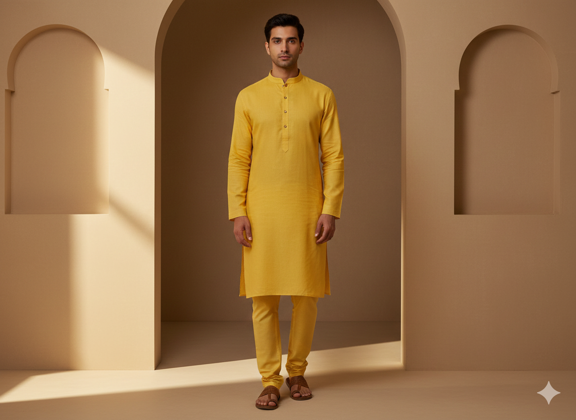 पीला सादा सूती लिनन कपड़ा