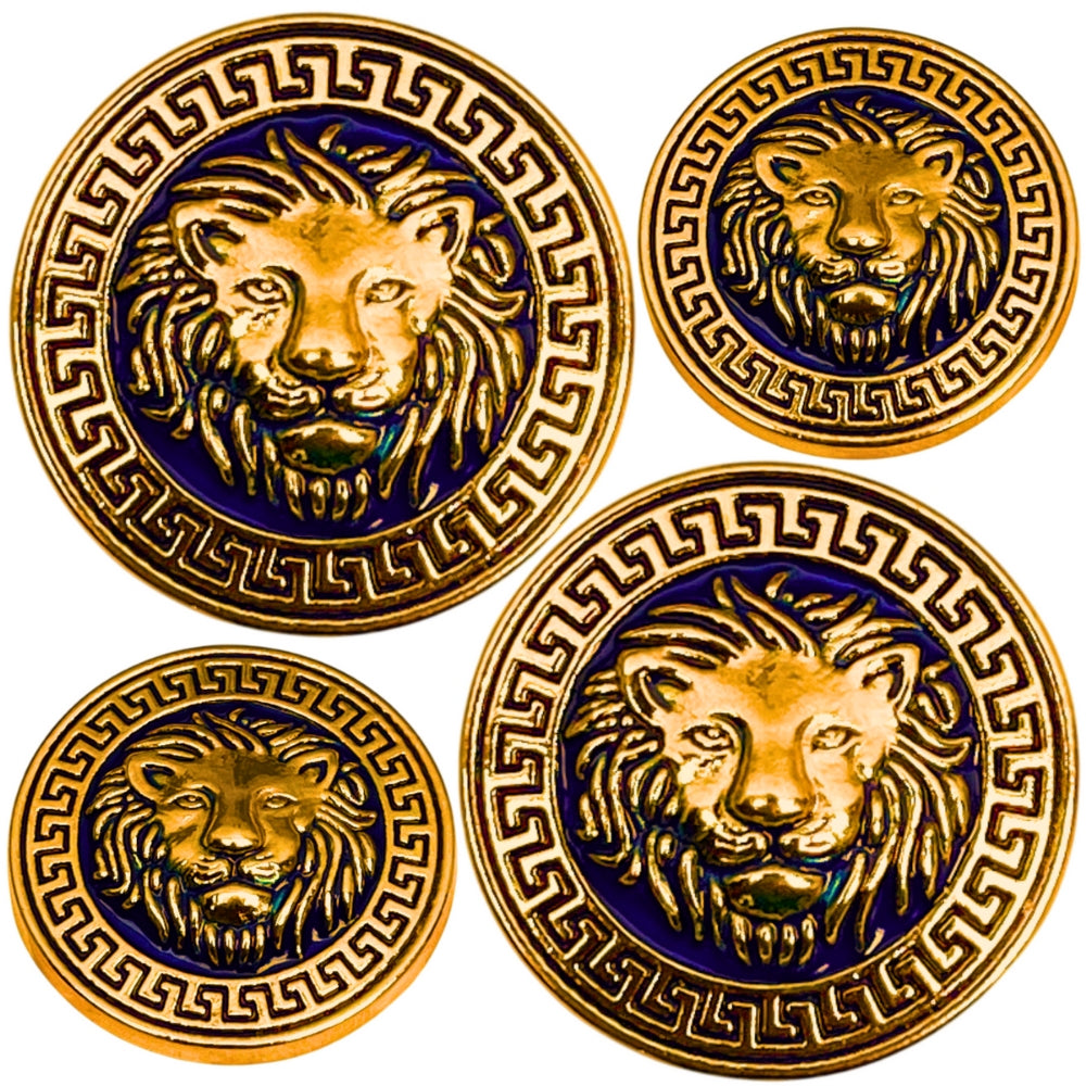 Golden & Blue Colour Lion Face Antique Design Round Shank Metal Button