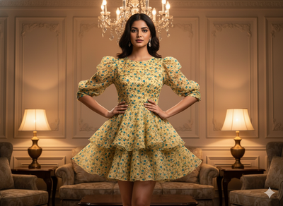 Light Yellow Floral Digitally Printed Butter Crepe Fabric