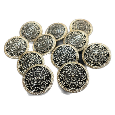 Black & Golden Floral Circular Metal Button