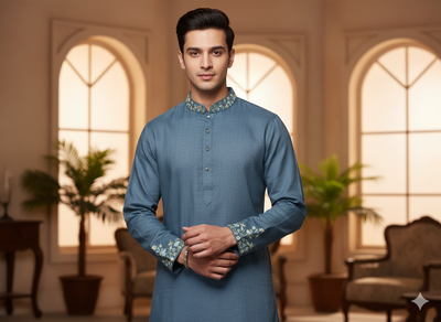 Precut of Steel Blue Pure Linen 60 Lea Fabric