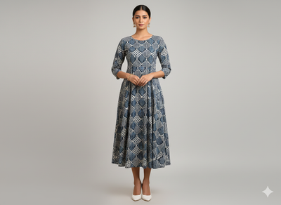 सफ़ेद और नीला सार शुद्ध सूती कांथा कपड़ा