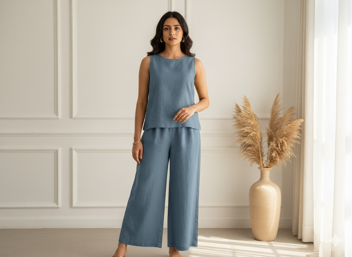 Precut of Steel Blue Pure Linen 60 Lea Fabric