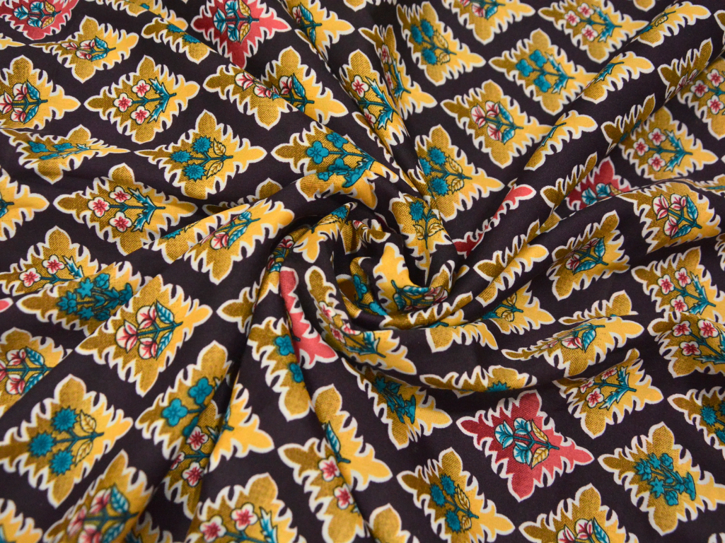 Dark Brown  Diamond Digitally Printed Butter Crepe Fabric