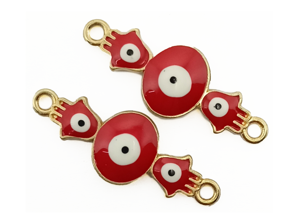 Red Three Evil Eyed Metal Charms