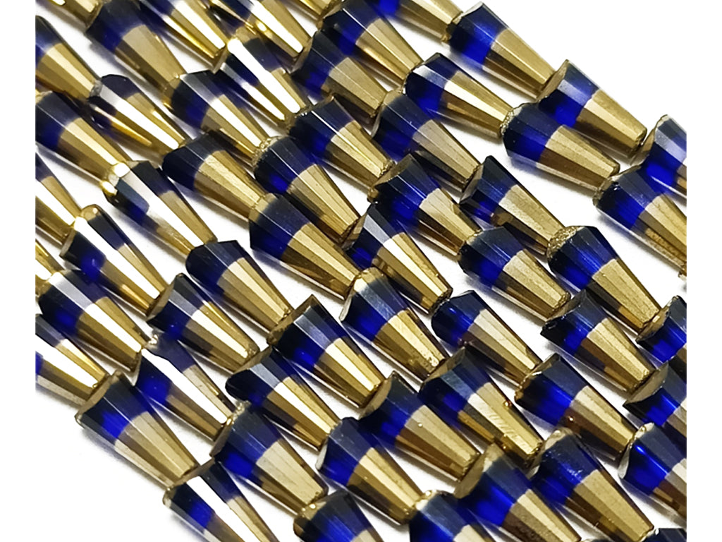 Dark Blue & Golden Conical Glass Beads